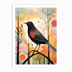 Bird Painting Collage Blackbird 2 Art Print