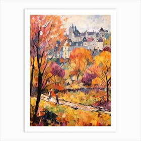 Autumn City Park Painting Parc Des Buttes Chaumont Paris France 2 Art Print