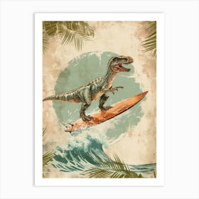 Vintage Iguanodon Dinosaur On A Surf Board  1 Art Print