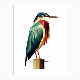 Colourful Geometric Bird Green Heron 2 Art Print