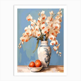 Peacock Orchid Flower And Peaches Still Life Painting 1 Dreamy Art Print