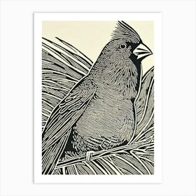 Cardinal 2 Linocut Bird Art Print