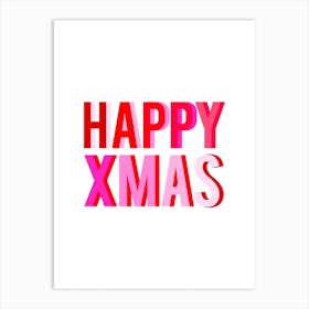 Happy Xmas Red and Pink Portrait Art Print