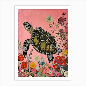 Floral Animal Painting Turtle 1 Art Print