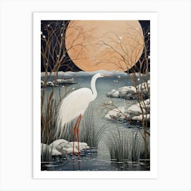 Winter Bird Painting Egret 4 Art Print