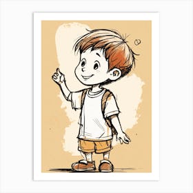 Little Boy With Backpack Art Print