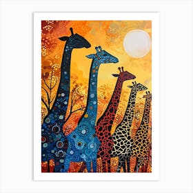 Geometric Abstract Giraffe Herd 1 Art Print