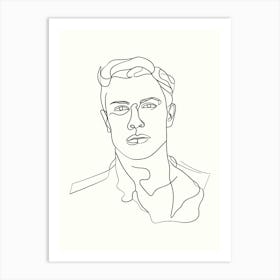 Portrait Of A Man Hand Drawing Line Art Art Print