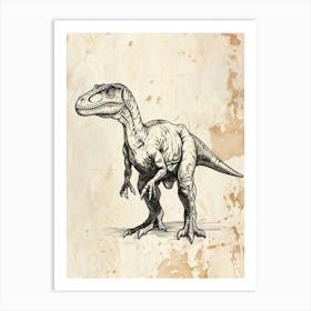 Sinornithosaurus Dinosaur Black Shading 3 Art Print