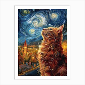 Starry Night Cat 16 Art Print