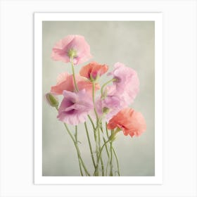 Sweet Pea Flowers Acrylic Painting In Pastel Colours 4 Art Print