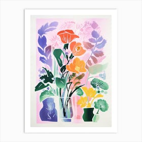 Colourful Flowers In A Vase In Risograph Style 6 Art Print