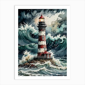 Lighthouse In The Storm 3 Art Print