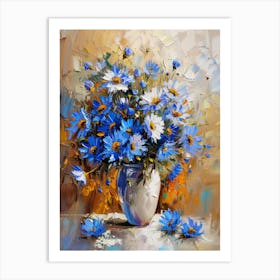 Blue Daisies In A Vase Art Print