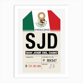 San José del Cabo (SJD) Mexico Vintage Airline Luggage Tag Art Print