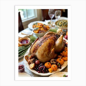 An Inviting Traditional Thanksgiving Feast Is Spread Out Highlighting A Tenderly Roasted Turkey Wit (2) 1 Art Print