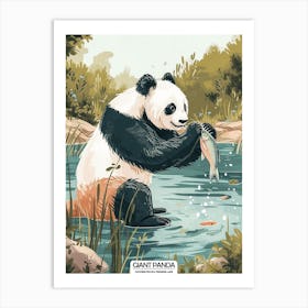 Giant Panda Catching Fish In A Tranquil Lake Poster 1 Art Print