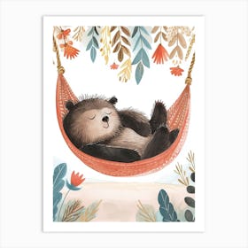 Sloth Bear Napping In A Hammock Storybook Illustration 1 Art Print
