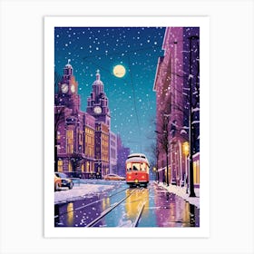 Winter Travel Night Illustration Liverpool United Kingdom 2 Art Print