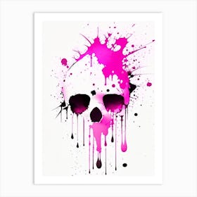 Skull With Watercolor Or Splatter Effects 2 Pink Kawaii Art Print