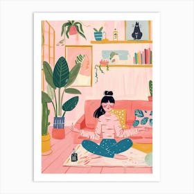 Girl Yoga Lo Fi Kawaii Illustration 1 Art Print