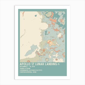 Apollo 17 Lunar Landing Site Vintage Moon Map Art Print