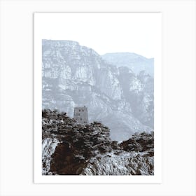Black And White Vertical Nature Architecture Rocks Mountains Building Minimal Minimalist Grey Gray Living Room Bedroom Office Art Print