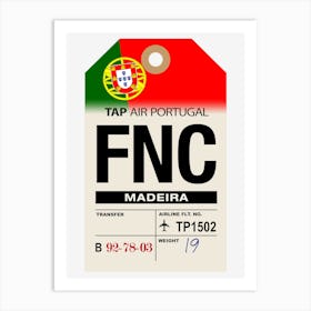 Madeira (FNC) Portugal Vintage Airline Luggage Tag Art Print