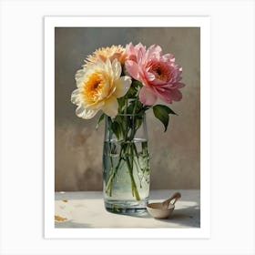 Bouquet of flowers in a glass vase 1 Art Print