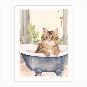 American Shorthair Cat In Bathtub Botanical Bathroom 2 Art Print