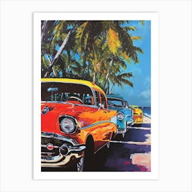 Classic Cars With Palm Trees Art Print