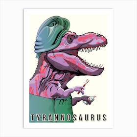 Dinosaur Trex Brushing Teeth Art Print