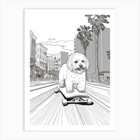 Maltese Dog Skateboarding Line Art 3 Art Print