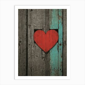 Heart On A Wooden Wall Art Print