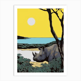Rhino Relaxing In The Bushes Simple Illustration 4 Art Print