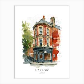 Harrow London Borough   Street Watercolour 4 Poster Art Print