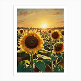 Sunflowers At Sunset Art Print