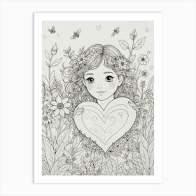 Heart Coloring Page 3 Art Print