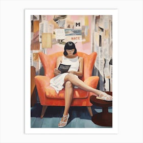 Girl Reading Books Newspapers Art Print