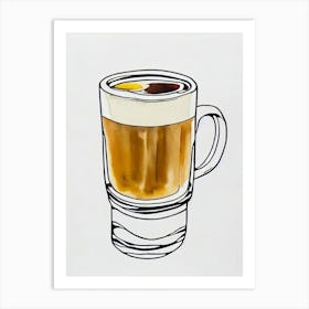 Irish Coffee Minimal Line Drawing With Watercolour Cocktail Poster Art Print