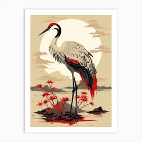 Crane Animal Drawing In The Style Of Ukiyo E 2 Art Print
