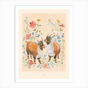 Folksy Floral Animal Drawing Goat 2 Poster Art Print
