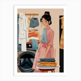 Illustration Of A Woman Doing Laundry 7 Art Print