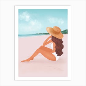 Sun Hat Beach Girl Art Print