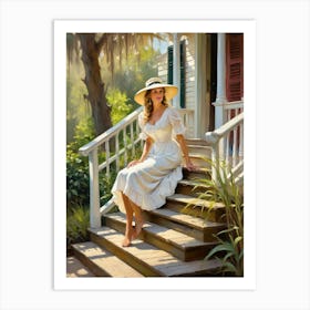 Lady On The Porch Art Print