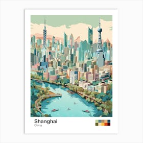 Shanghai, China, Geometric Illustration 4 Poster Art Print