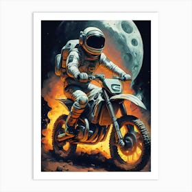 Astronaut Riding A Motorcycle Art Print