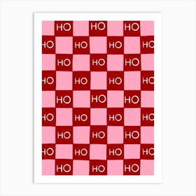 Christmas Ho Ho Ho Red and Pink Checkboard Art Print