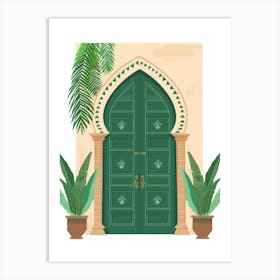 Green Door With Potted Plants 3 Art Print