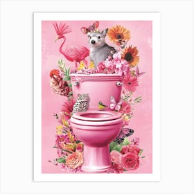 Flamingos In The Toilet Art Print